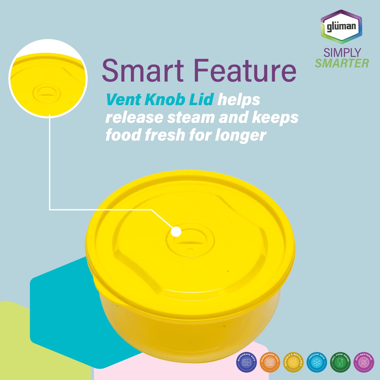 Gluman Plastic Microwave Container Set of 4 With Vent Knob For Steam Release | 100% Food Grade | Dishwasher Safe | Freezer Safe